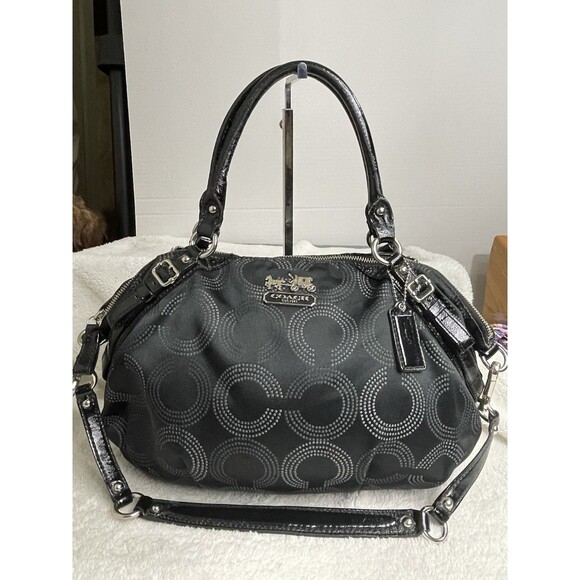 Coach Handbags - Coach Madison Dotted Op Art Sophia Satchel Bag Purse Large. Black. 15957